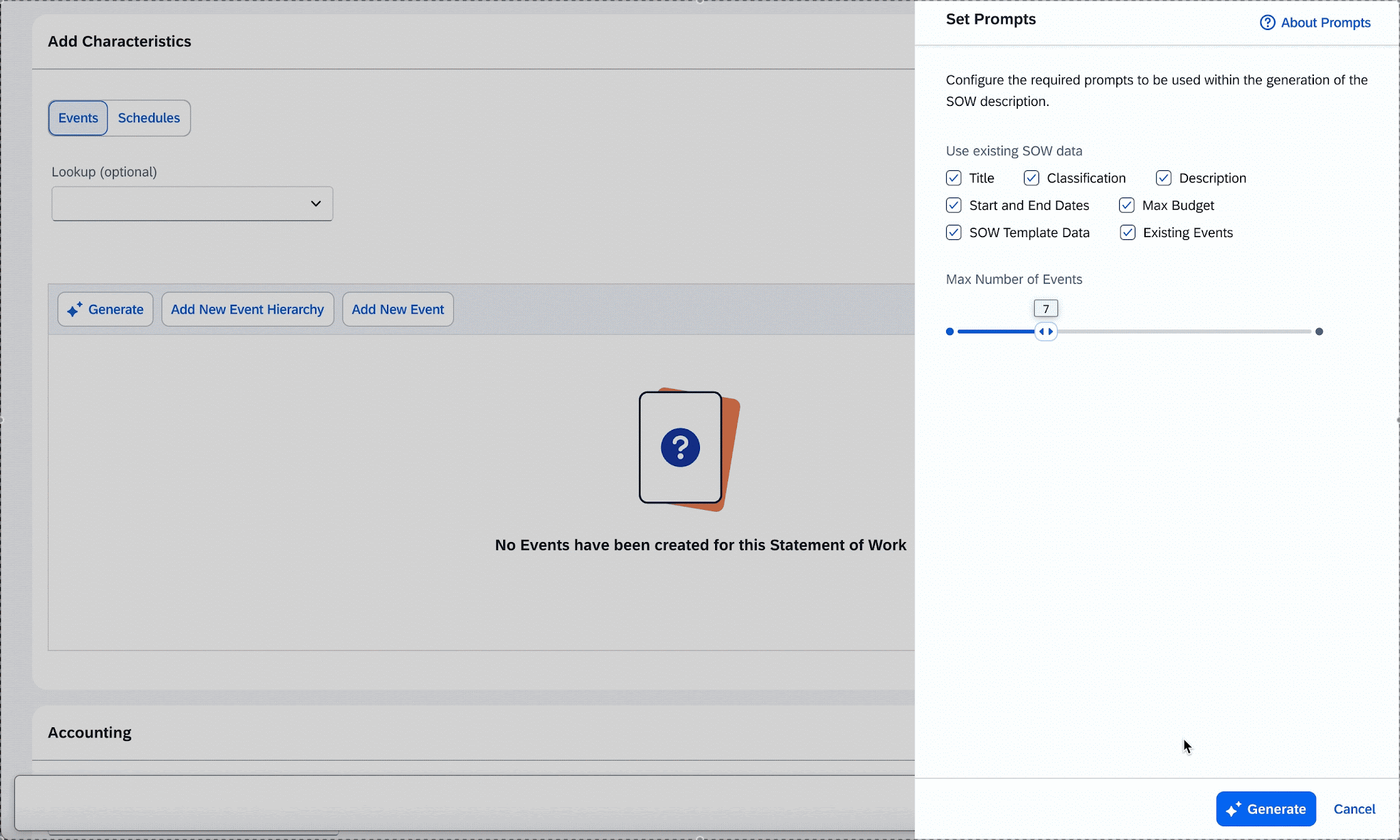 Animation of the AI-assisted form completion flow generating SOW deliverables inside the existing workflow