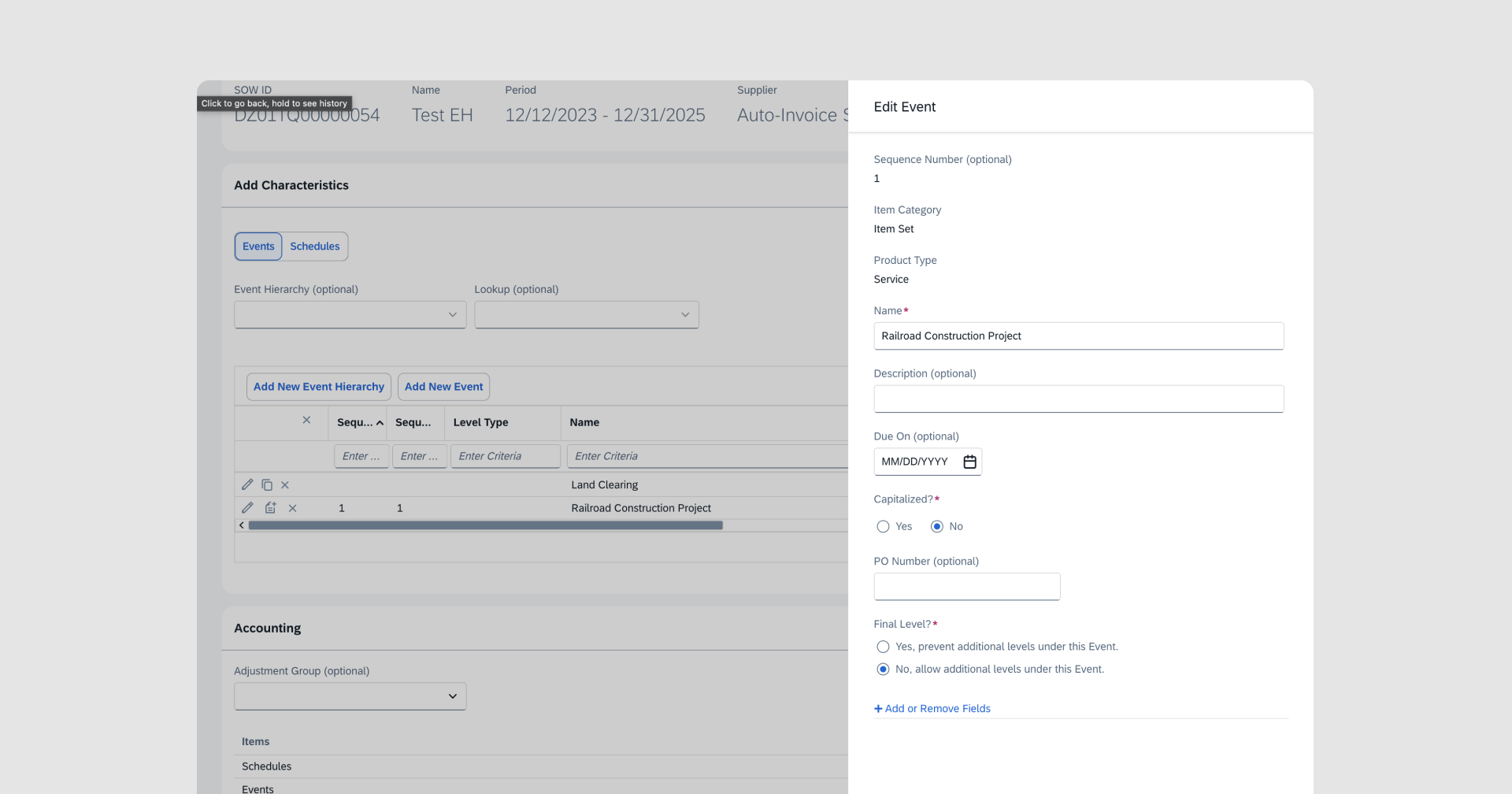 An Edit Event panel with editable fields for name, description, due date and other attributes of a generated deliverable before it is applied